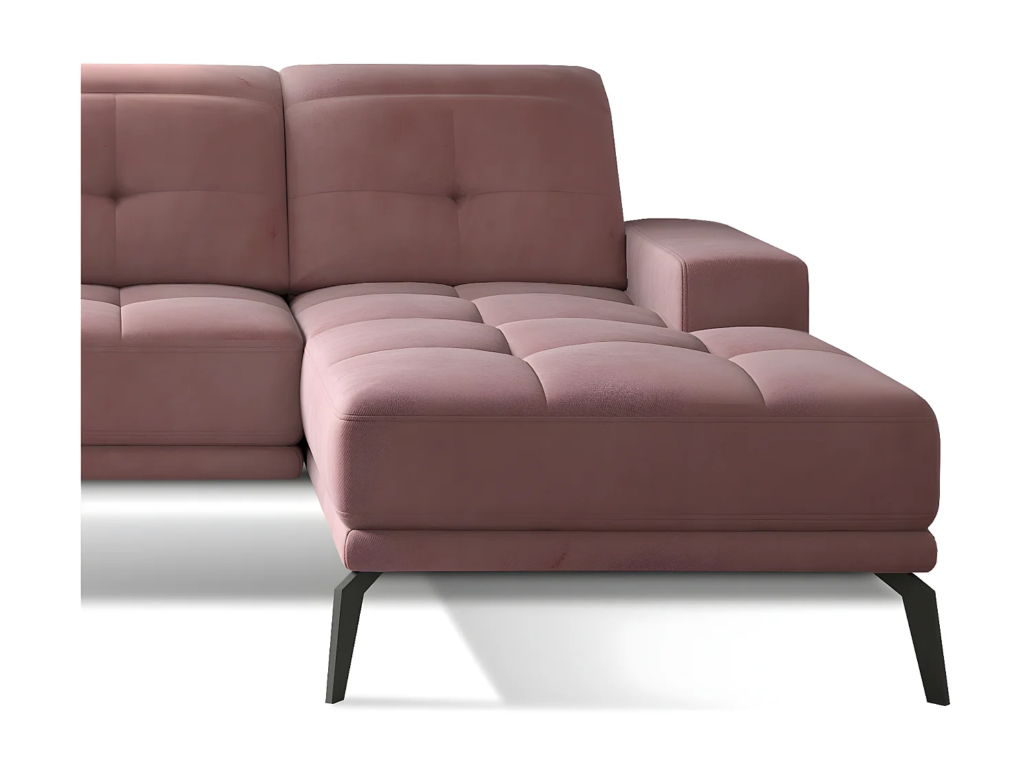 Torpille 5-zits roze fluwelen hoekbank rechts 265 cm