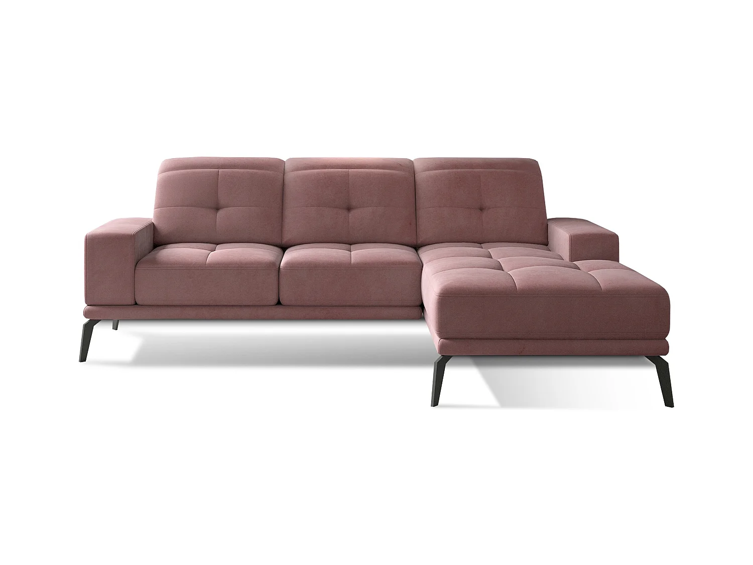 Canapé d'angle droit 5 places velours rose Torpille 265cm