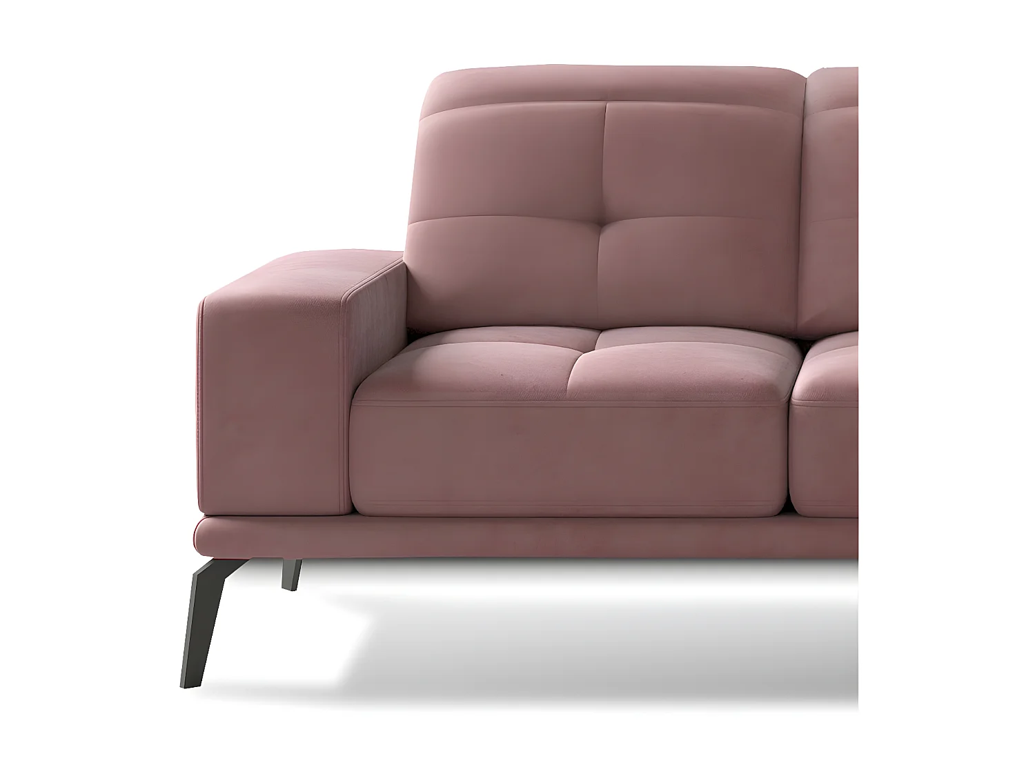 Canapé d'angle droit 5 places velours rose Torpille 265cm