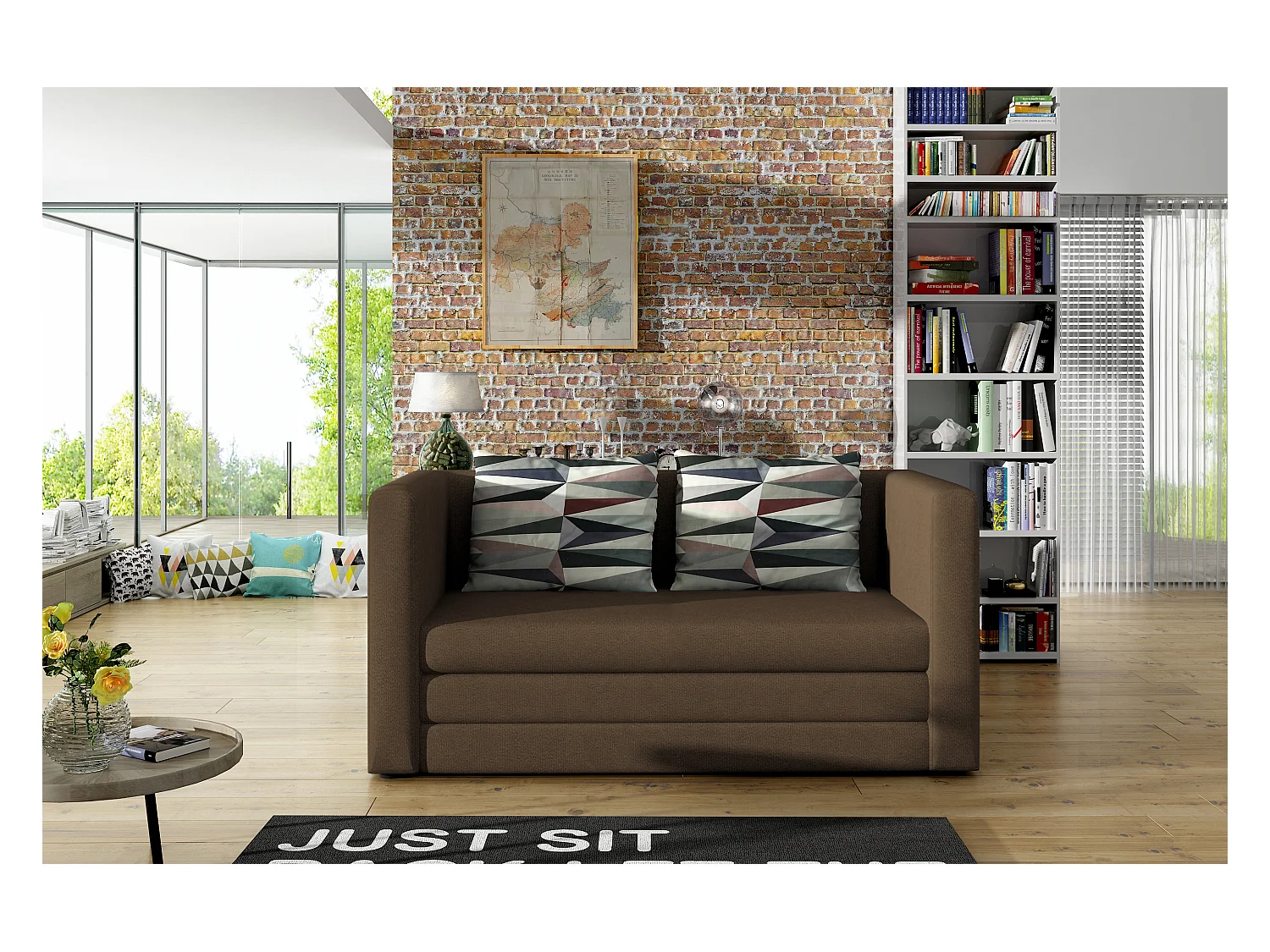 Petit canapé convertible tissu marron Mouva 132cm