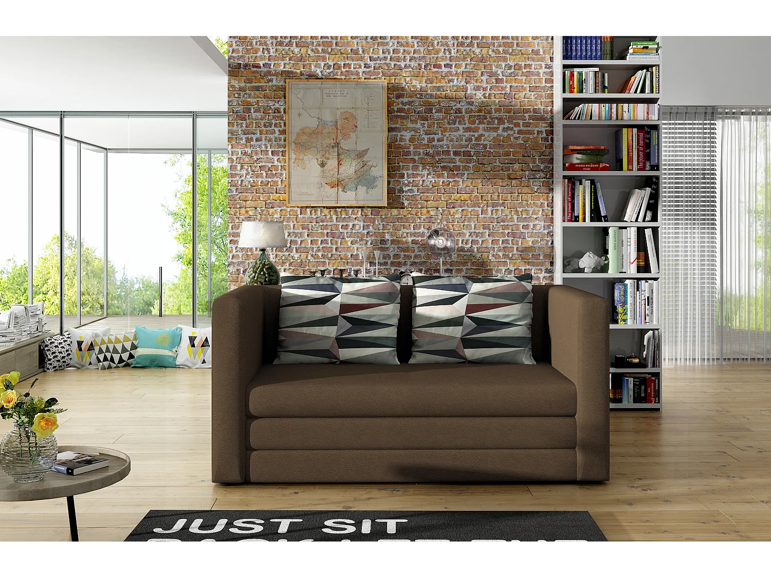 Petit canapé convertible tissu marron Mouva 132cm