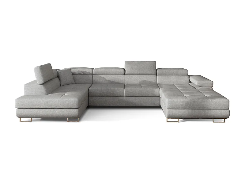 Canapé panoramique tissu gris clair convertible avec coffre de rangement Romano 345cm-Coffre de rangement à gauche