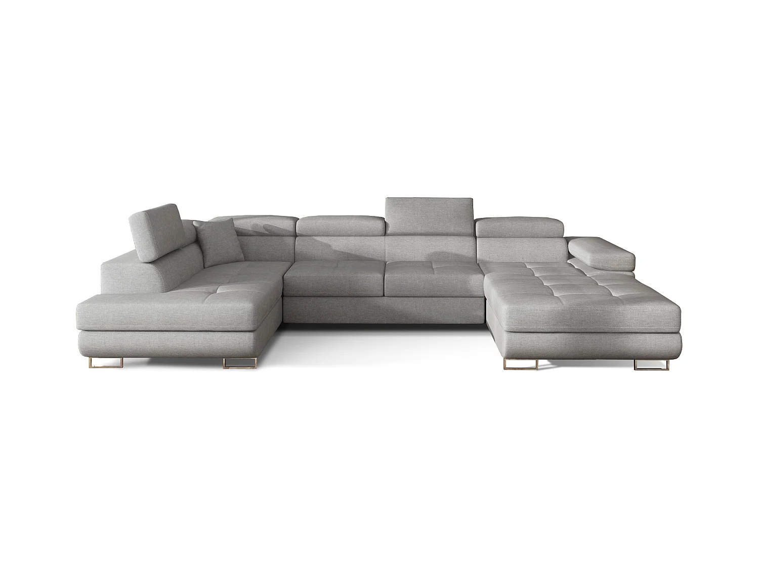 Canapé panoramique tissu gris clair convertible avec coffre de rangement Romano 345cm-Coffre de rangement à gauche