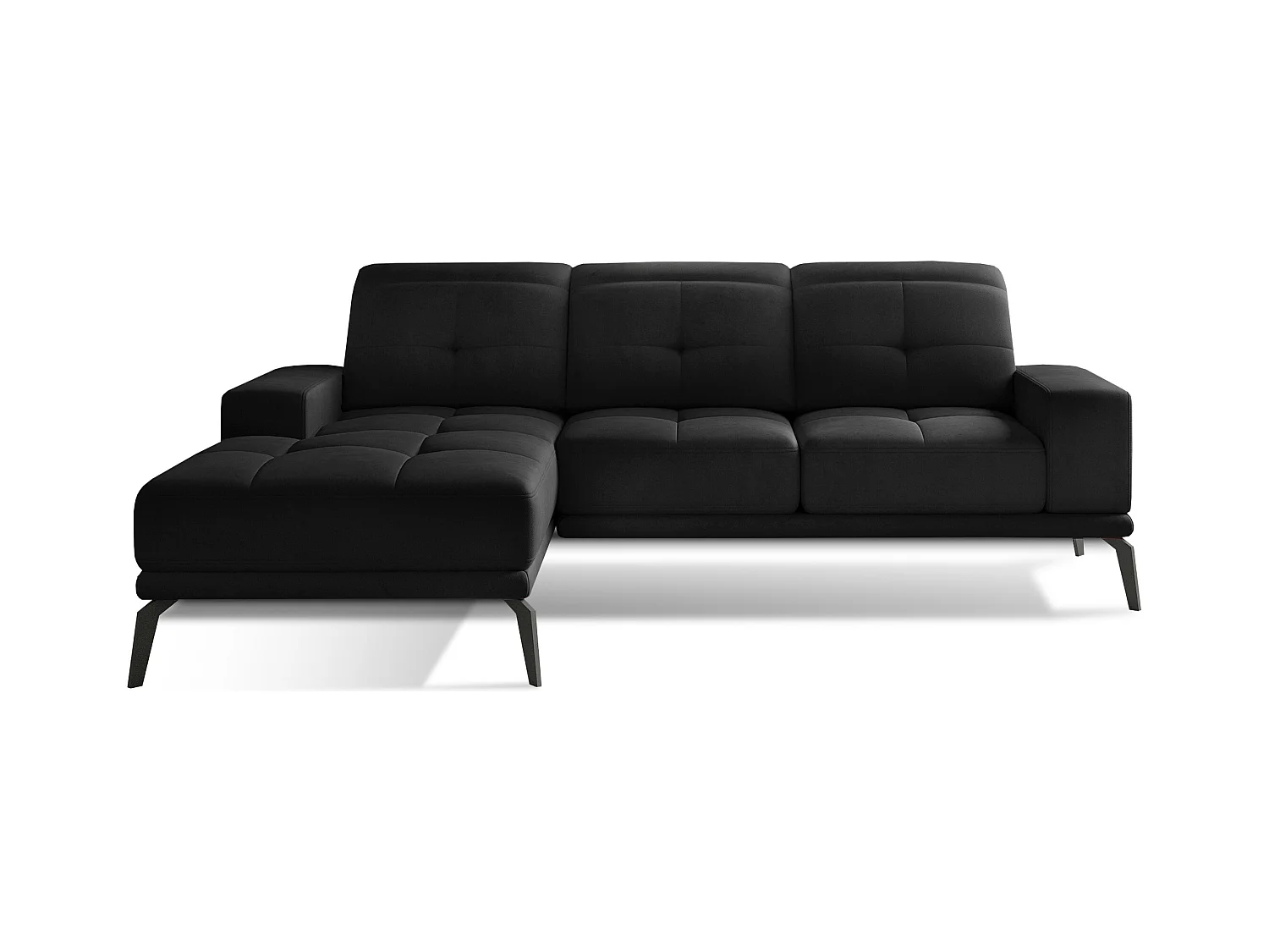 Canapé d'angle gauche 5 places velours noir Torpille 265cm