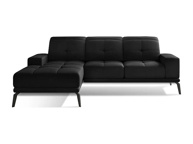 Canapé d'angle gauche 5 places velours noir Torpille 265cm