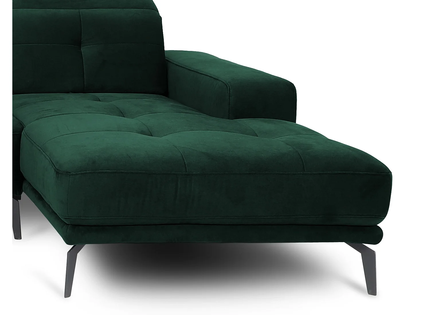 Canapé panoramique design velours vert foncé têtières angle gauche avec accoudoir Stan 350cm