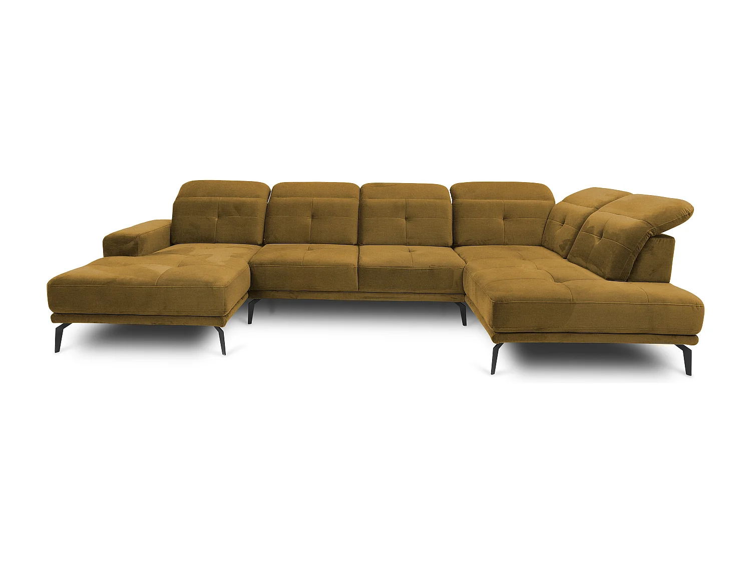 Canapé panoramique moderne tissu jaune têtières angle droit Versus 350cm