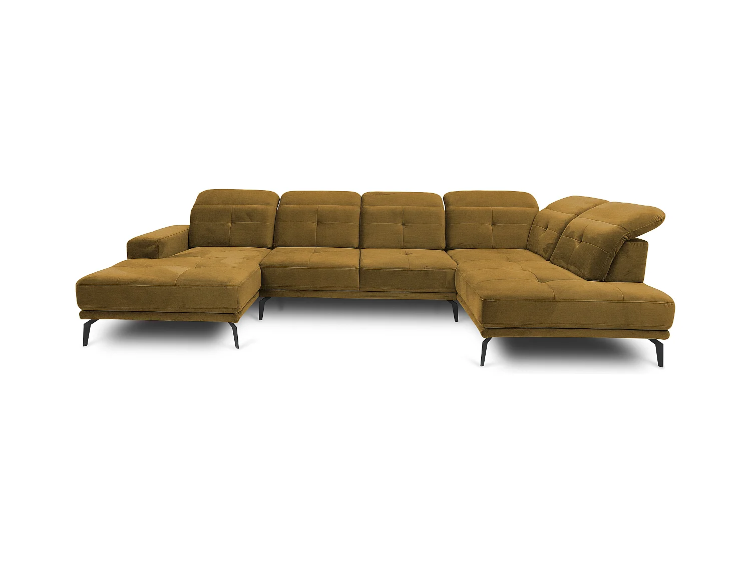 Canapé panoramique moderne tissu jaune têtières angle droit Versus 350cm