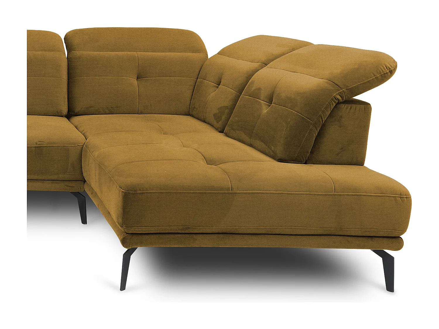 Canapé panoramique moderne tissu jaune têtières angle droit Versus 350cm