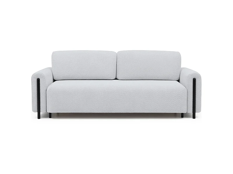 Sofá moderno de 4 plazas en tejido con bucles y patas de madera negra Dova 244 cm-Color Ratón Gris