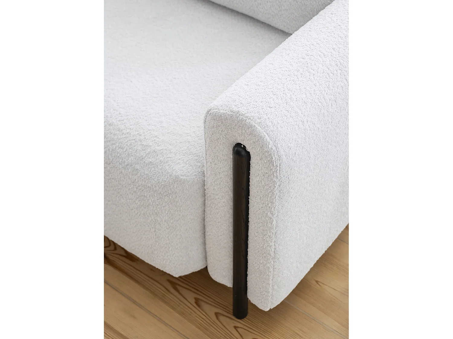 Moderne 4-zitsbank in lusstof en zwarte houten poten Dova 244 cm-Kleur Wit