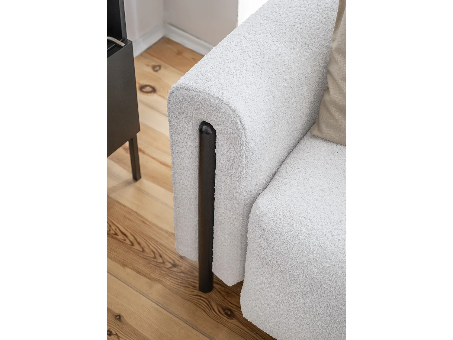 Moderne 4-zitsbank in lusstof en zwarte houten poten Dova 244 cm-Kleur Wit