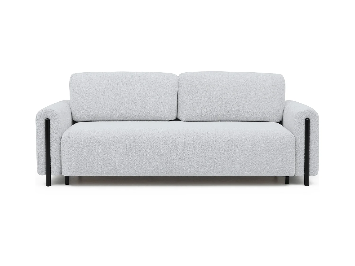 Canapé convertible en tissu bouclette DOVA - Pieds bois massif noir-Gris souris