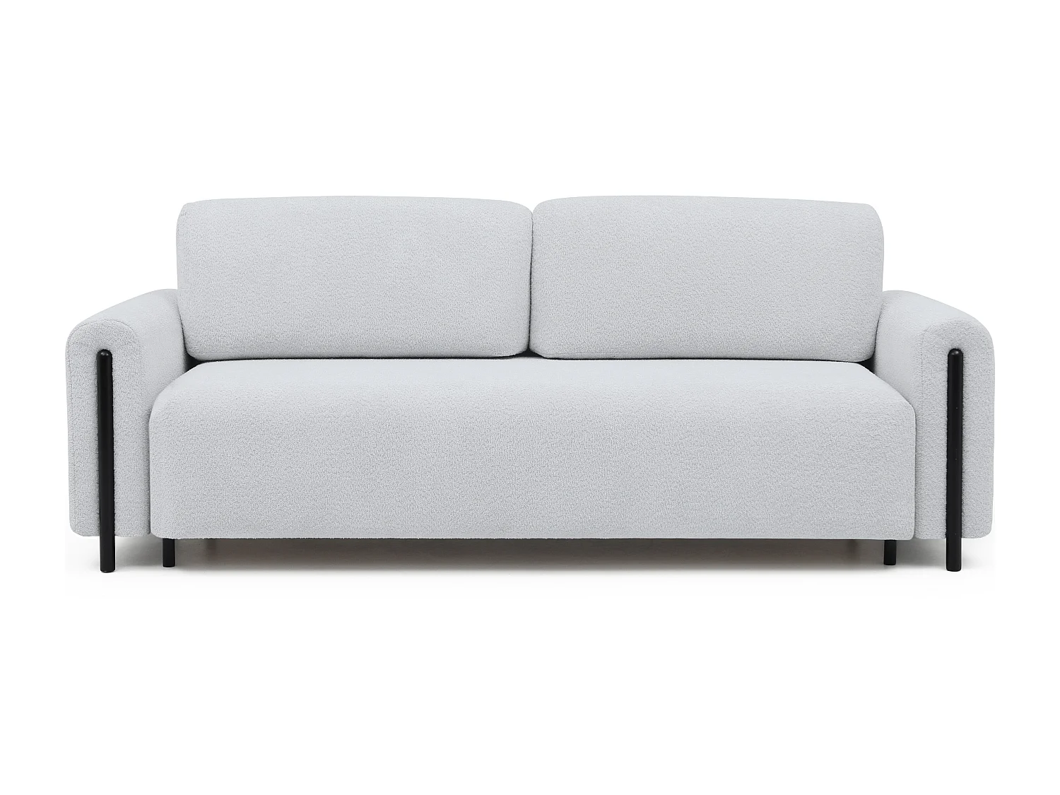 Canapé convertible 4 places en tissu bouclette DOVA - Pieds bois massif noir-Gris souris