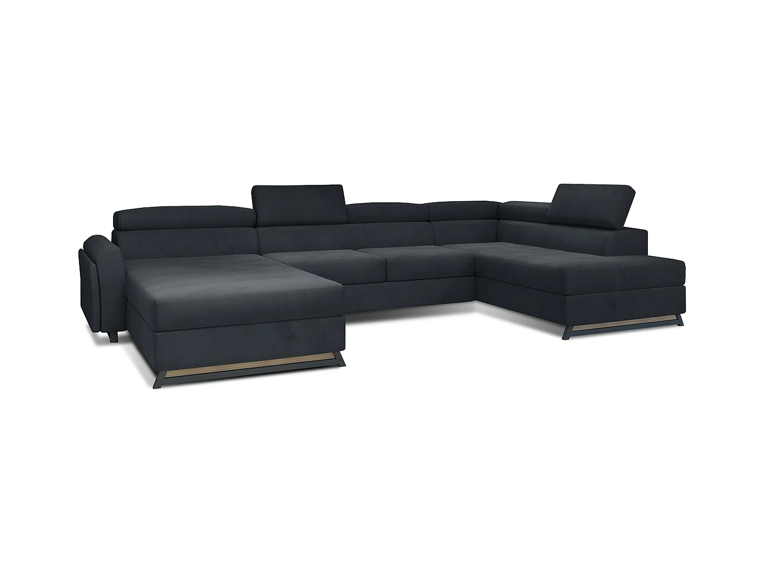 Grand canapé panoramique convertible velours anthracite avec coffre Konba 370cm-Coffre de rangement à droite