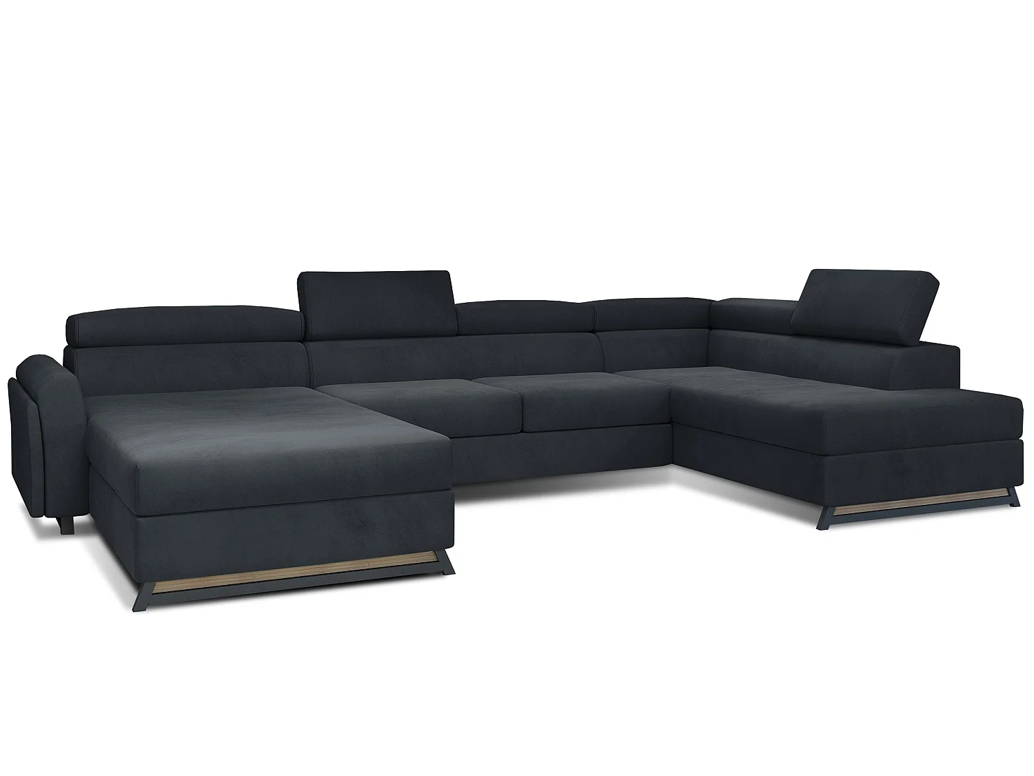 Grand canapé panoramique convertible velours anthracite avec coffre Konba 370cm-Coffre de rangement à droite