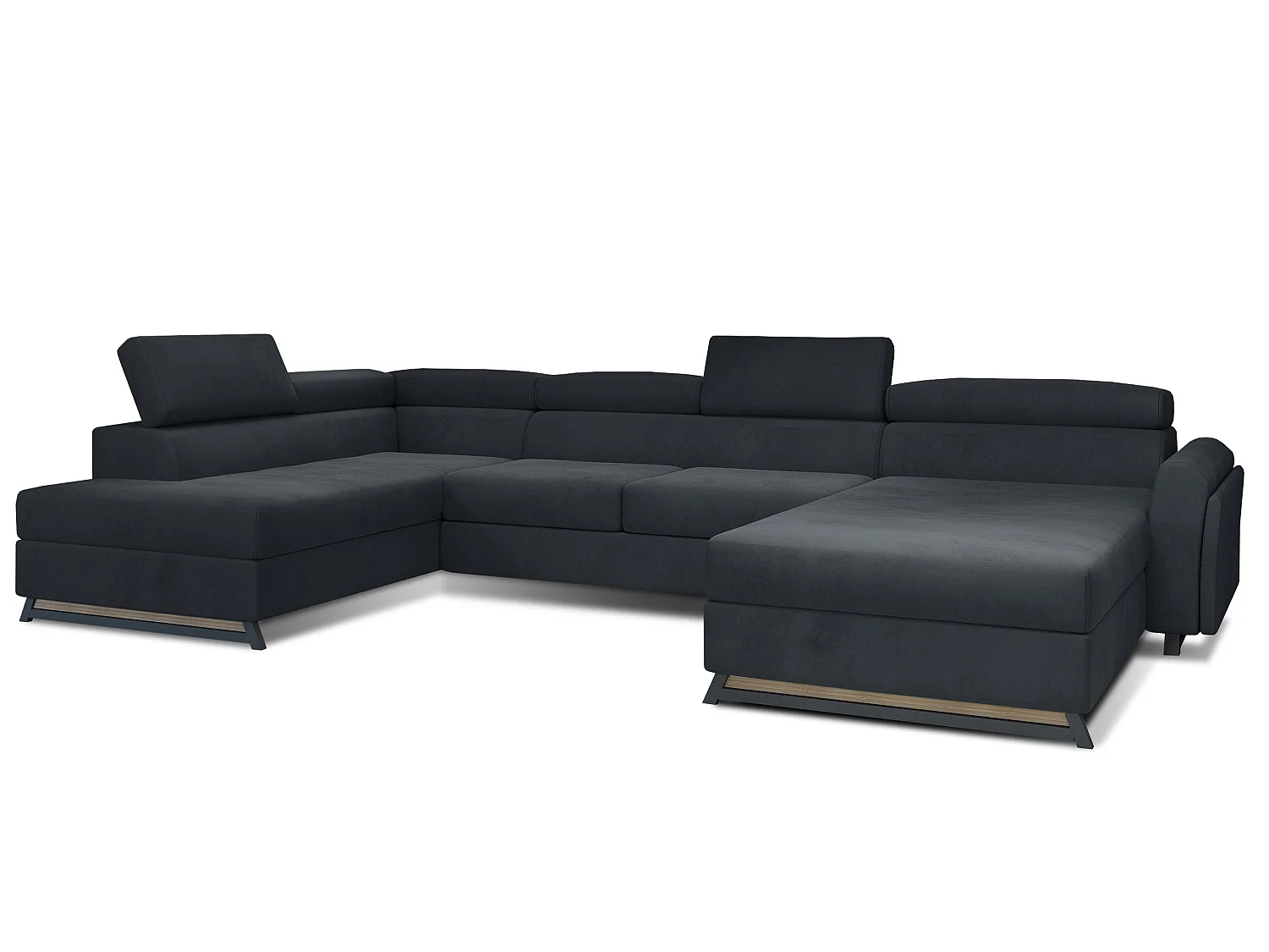 Grand canapé panoramique convertible velours anthracite avec coffre Konba 370cm-Coffre de rangement à droite
