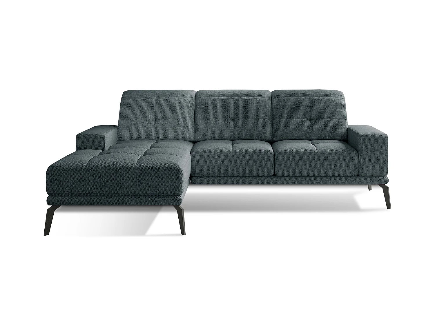 Canapé d'angle gauche 5 places tissu bleu Torpille 265cm