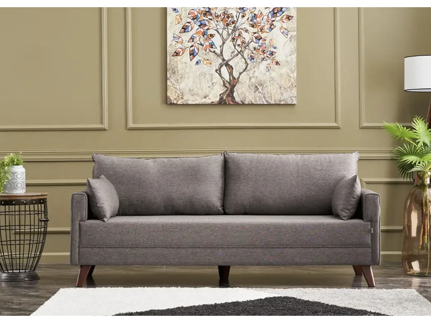 Canapé 3 places tissu marron clair Davoz 208cm