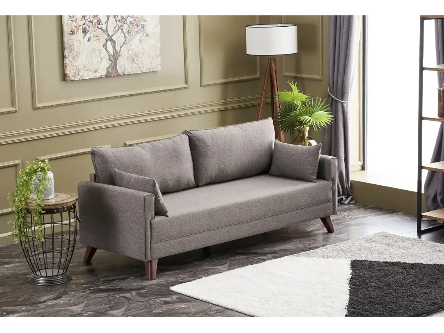 Canapé 3 places tissu marron clair Davoz 208cm