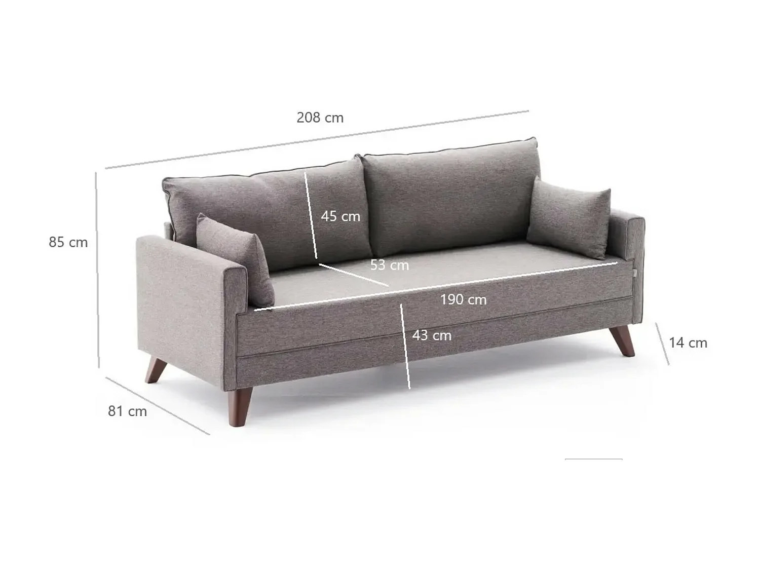 Canapé 3 places tissu marron clair Davoz 208cm