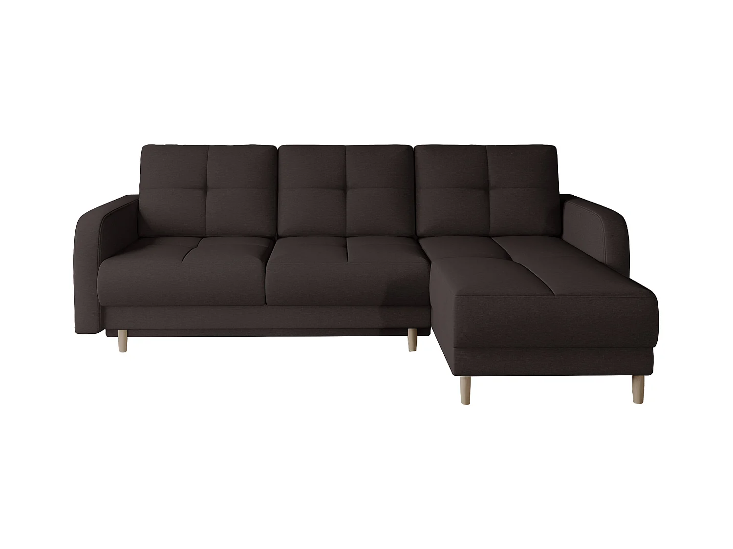 Canapé d'angle convertible et réversible tissu KINDO - Pieds bois clair-Marron