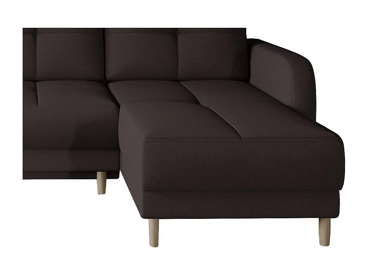 Sofá esquinero convertible y reversible de tela KINDO - Patas de madera clara-Color Marrón