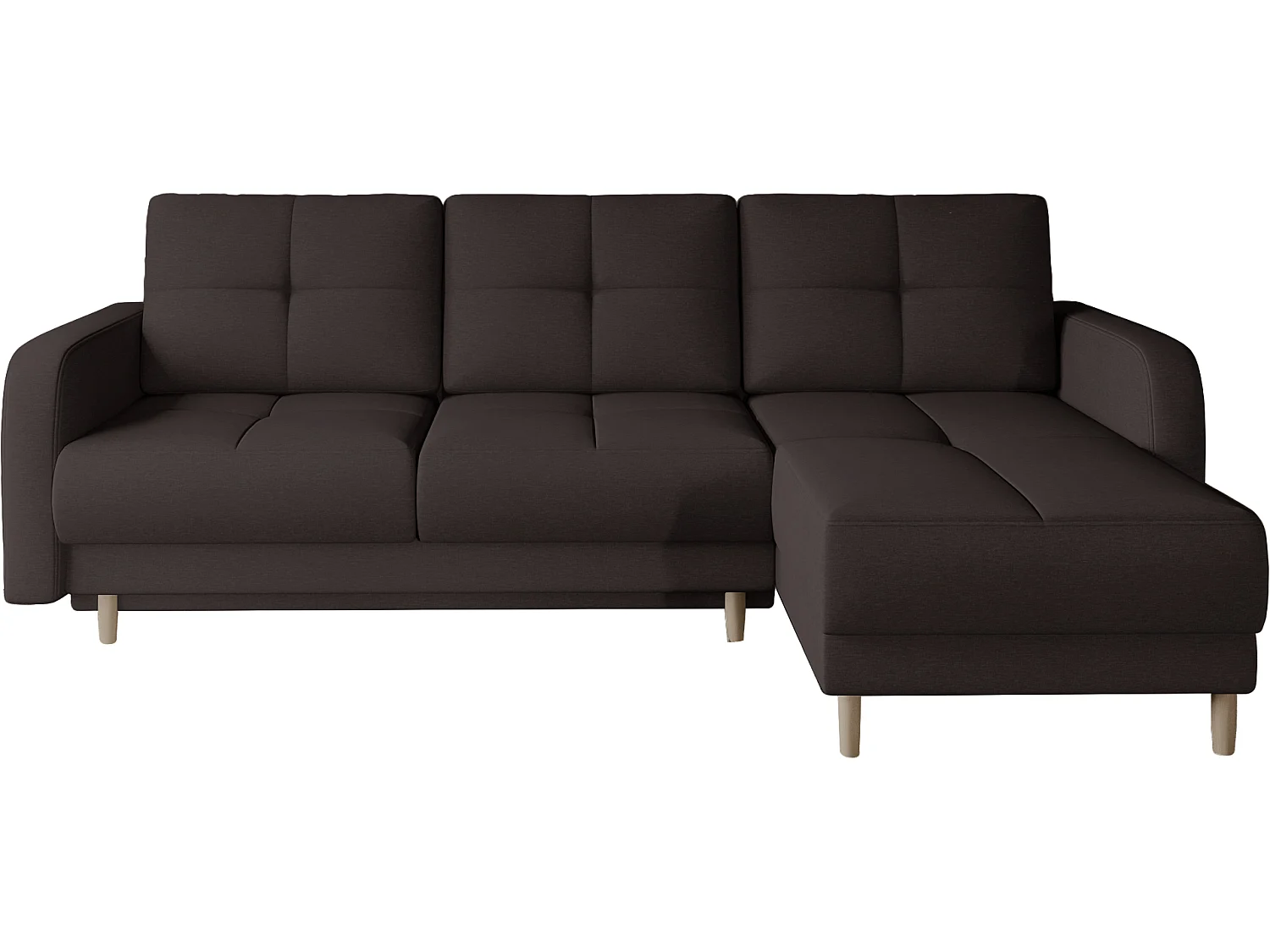 Canapé d'angle convertible et réversible tissu KINDO - Pieds bois clair-Marron