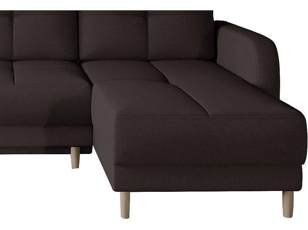Canapé d'angle convertible et réversible tissu KINDO - Pieds bois clair-Marron