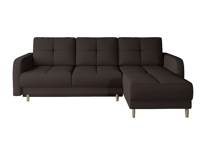 Canapé d'angle convertible et réversible tissu KINDO - Pieds bois clair-Marron