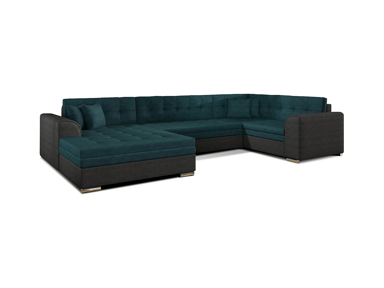 Canapé convertible panoramique tissu doux vert et gris foncé méridienne à gauche Diana 340cm