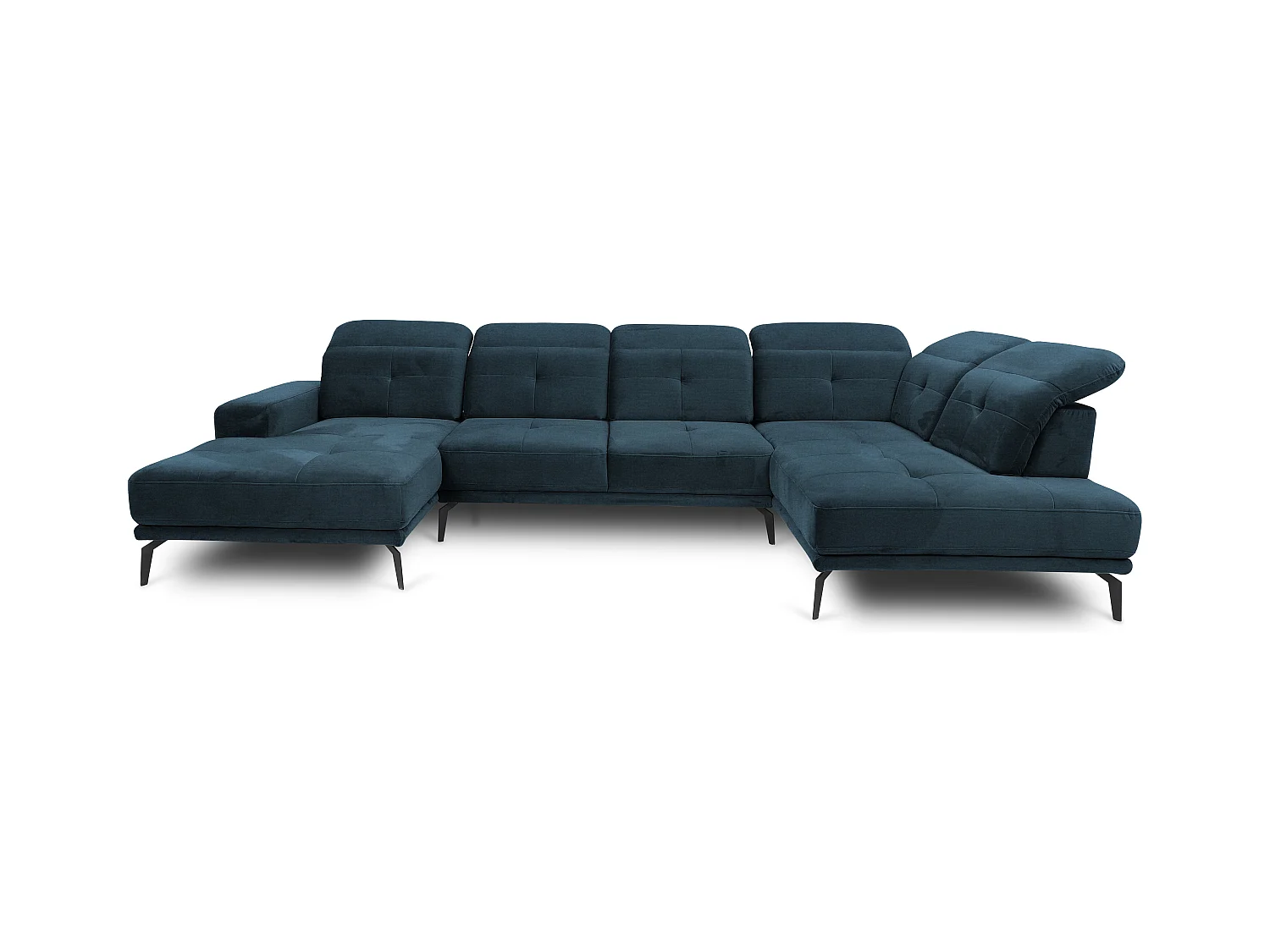 Canapé panoramique moderne tissu bleu foncé têtières angle droit Versus 350cm