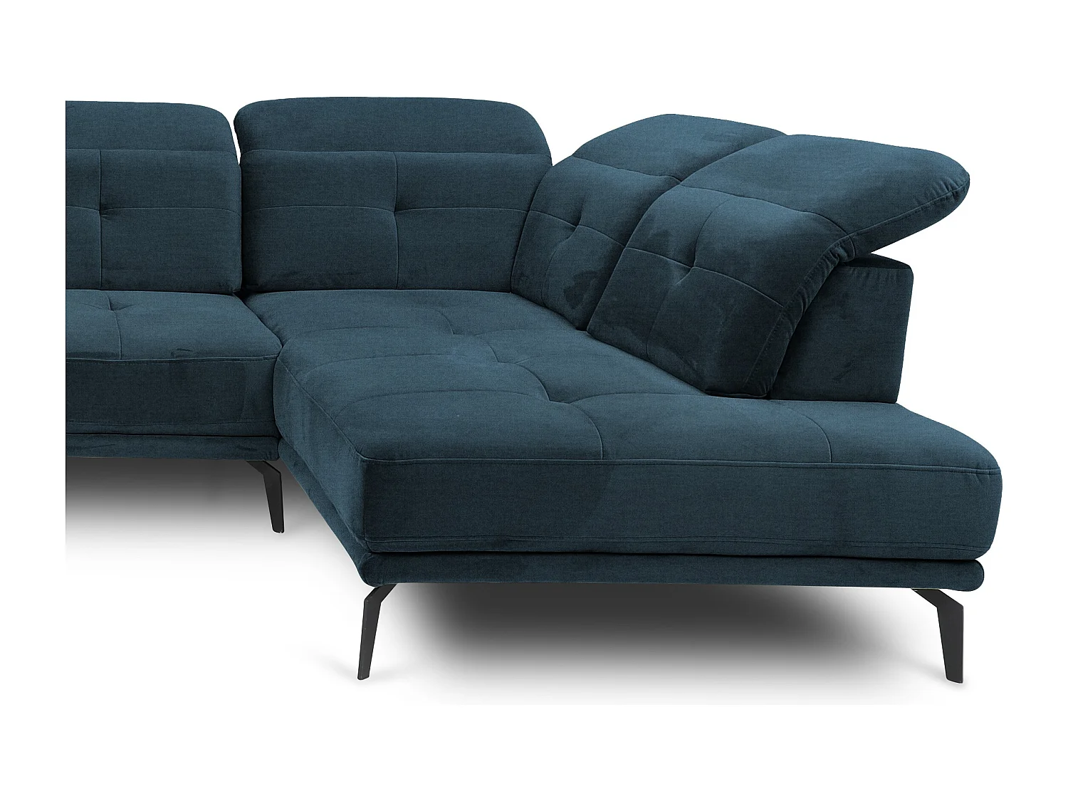 Canapé panoramique moderne tissu bleu foncé têtières angle droit Versus 350cm