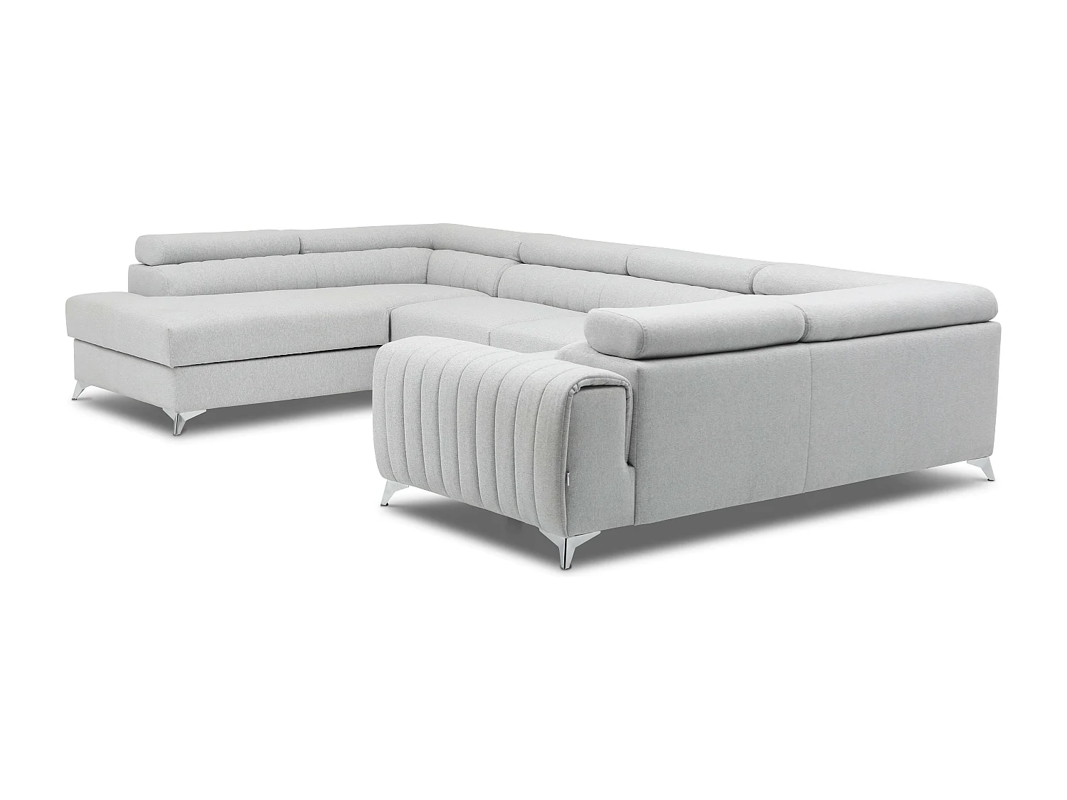 Canapé panoramique convertible tissu gris clair avec coffre de rangement Louve 340cm-Coffre de rangement à gauche