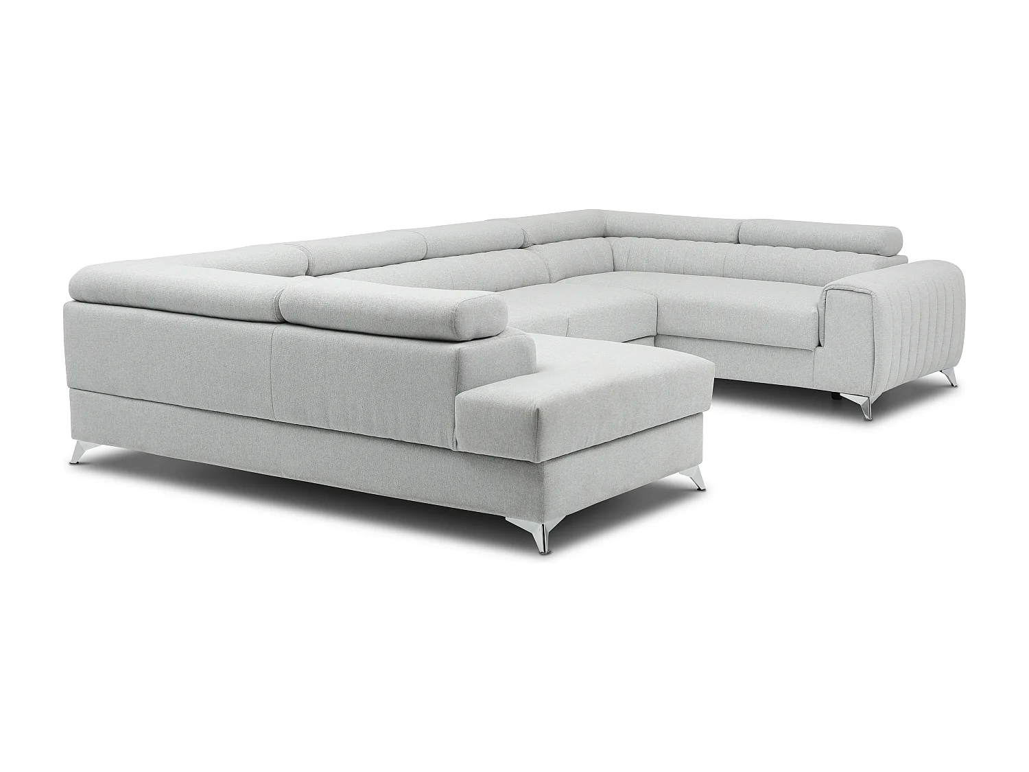 Canapé panoramique convertible tissu gris clair avec coffre de rangement Louve 340cm-Coffre de rangement à gauche