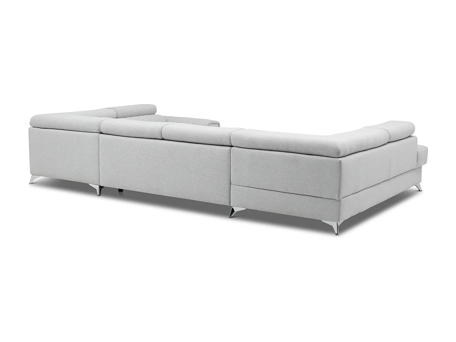 Canapé panoramique convertible tissu gris clair avec coffre de rangement Louve 340cm-Coffre de rangement à gauche
