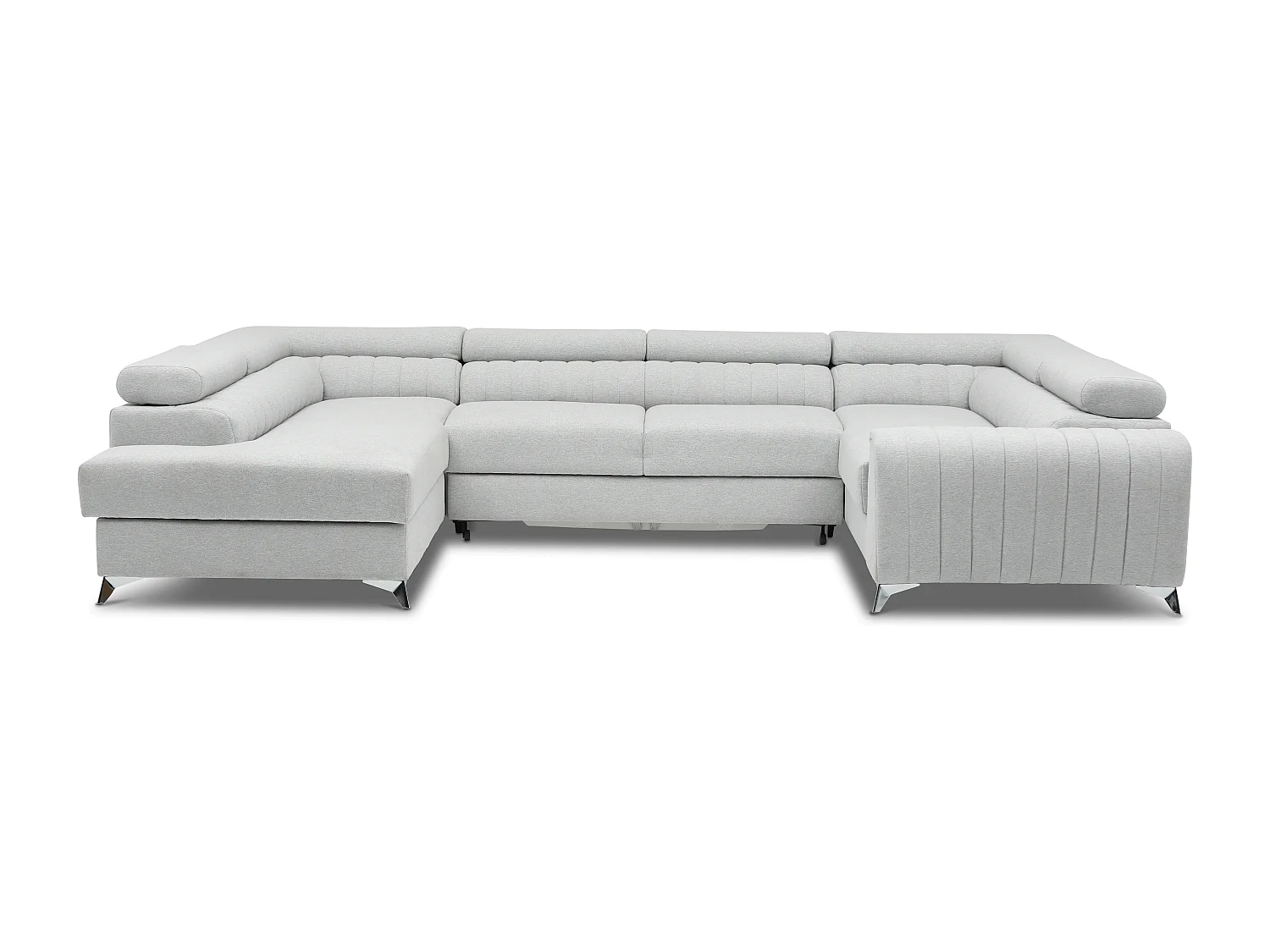 Canapé panoramique convertible tissu gris clair avec coffre de rangement Louve 340cm-Coffre de rangement à gauche