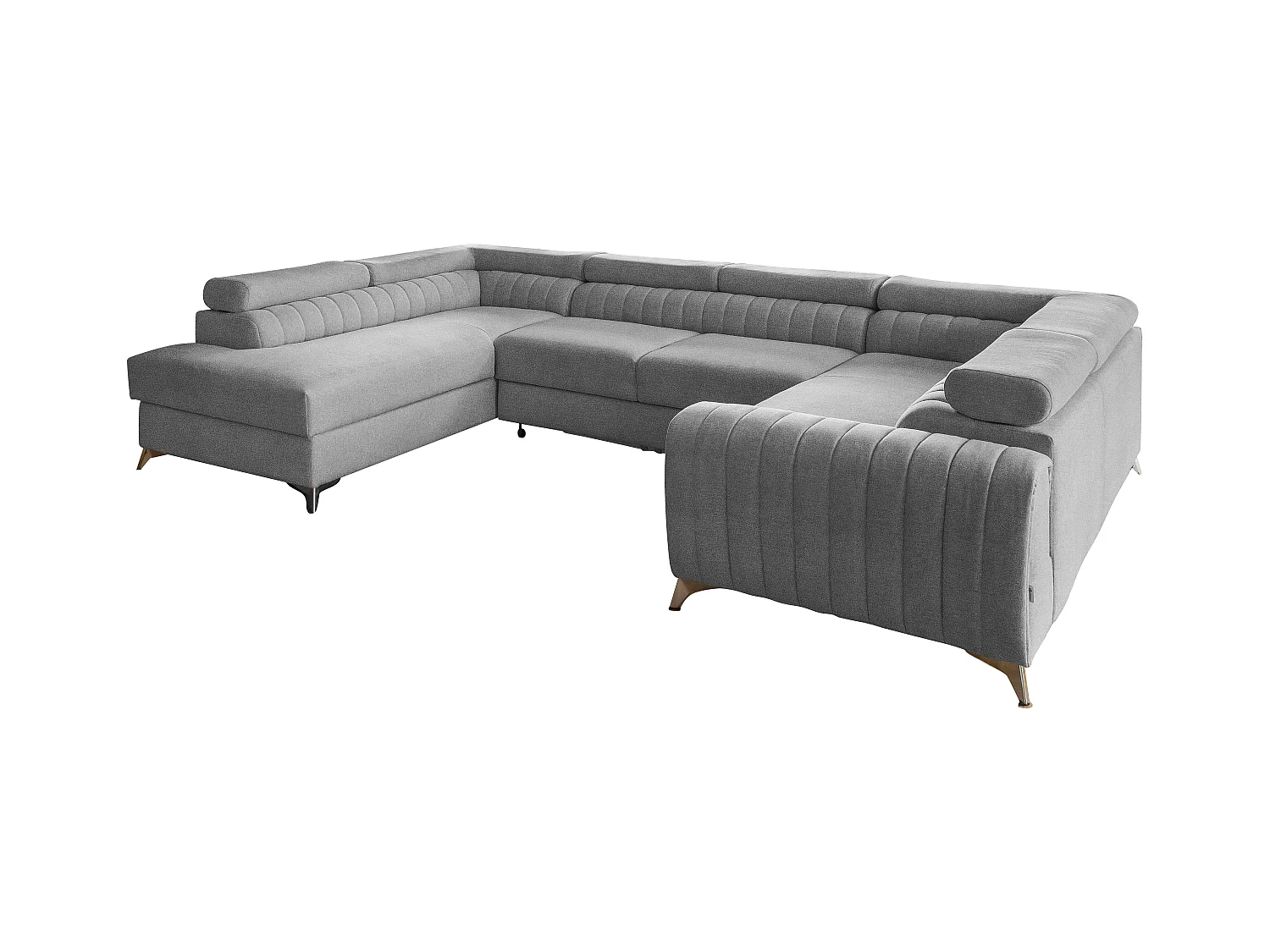 Canapé panoramique convertible tissu gris clair avec coffre de rangement Louve 340cm-Coffre de rangement à gauche