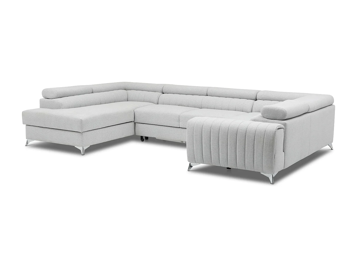 Canapé panoramique convertible tissu gris clair avec coffre de rangement Louve 340cm-Coffre de rangement à gauche