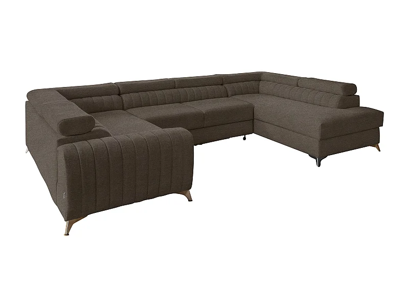 Canapé panoramique convertible tissu marron avec coffre de rangement Louve 340cm-Coffre de rangement à droite