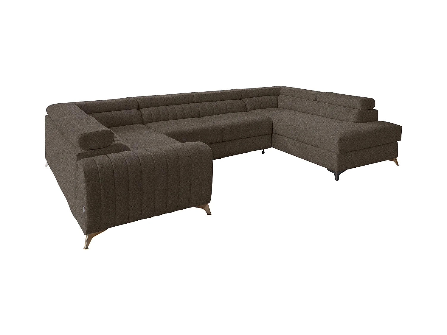 Canapé panoramique convertible tissu marron avec coffre de rangement Louve 340cm-Coffre de rangement à droite