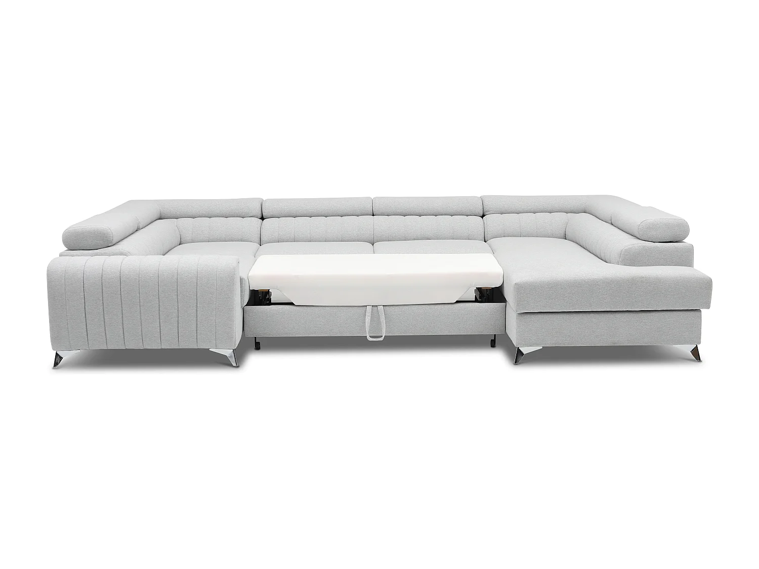 Canapé panoramique convertible tissu marron avec coffre de rangement Louve 340cm-Coffre de rangement à droite