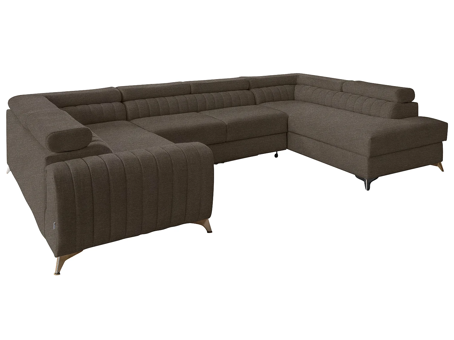 Canapé panoramique convertible LOUVE tissu - Rangement et têtières réglables-Beige foncé-Coffre à droite