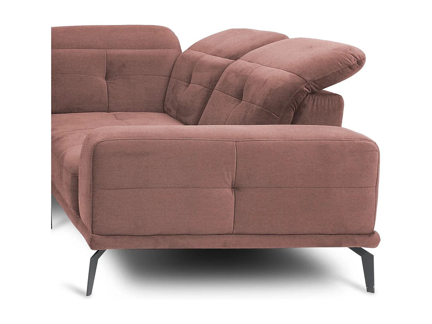 Canapé panoramique design tissu rose têtières angle droit avec accoudoir Stan 350cm