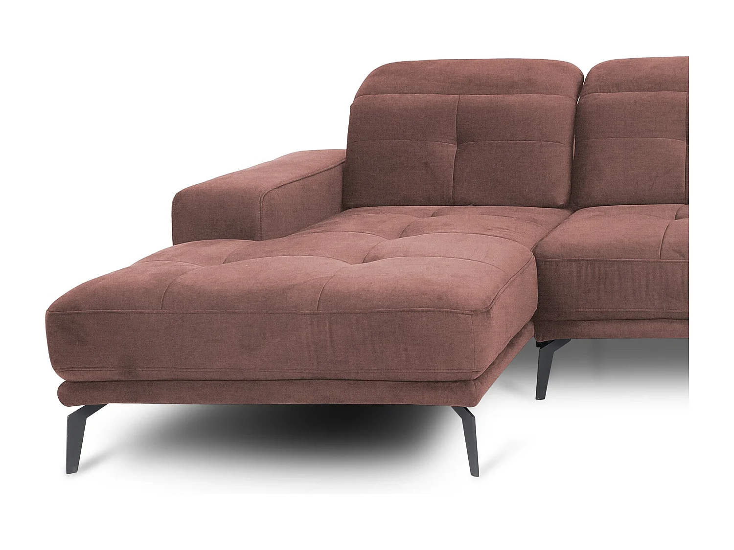 Canapé panoramique design tissu rose têtières angle droit avec accoudoir Stan 350cm