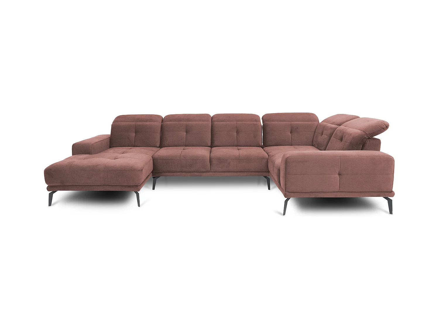 Canapé panoramique design tissu rose têtières angle droit avec accoudoir Stan 350cm