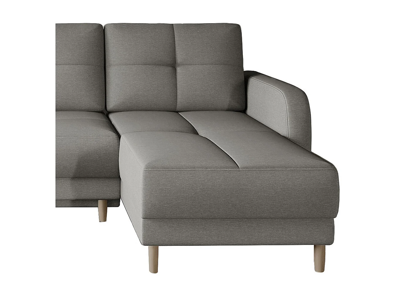 Sofá esquinero convertible y reversible de tela KINDO - Patas de madera clara-Color Gris jaspeado