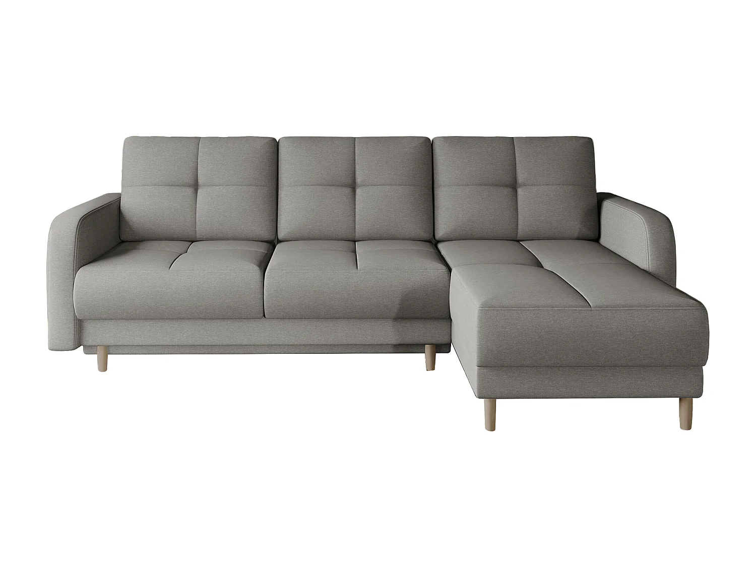 Sofá esquinero convertible y reversible de tela KINDO - Patas de madera clara-Color Gris jaspeado