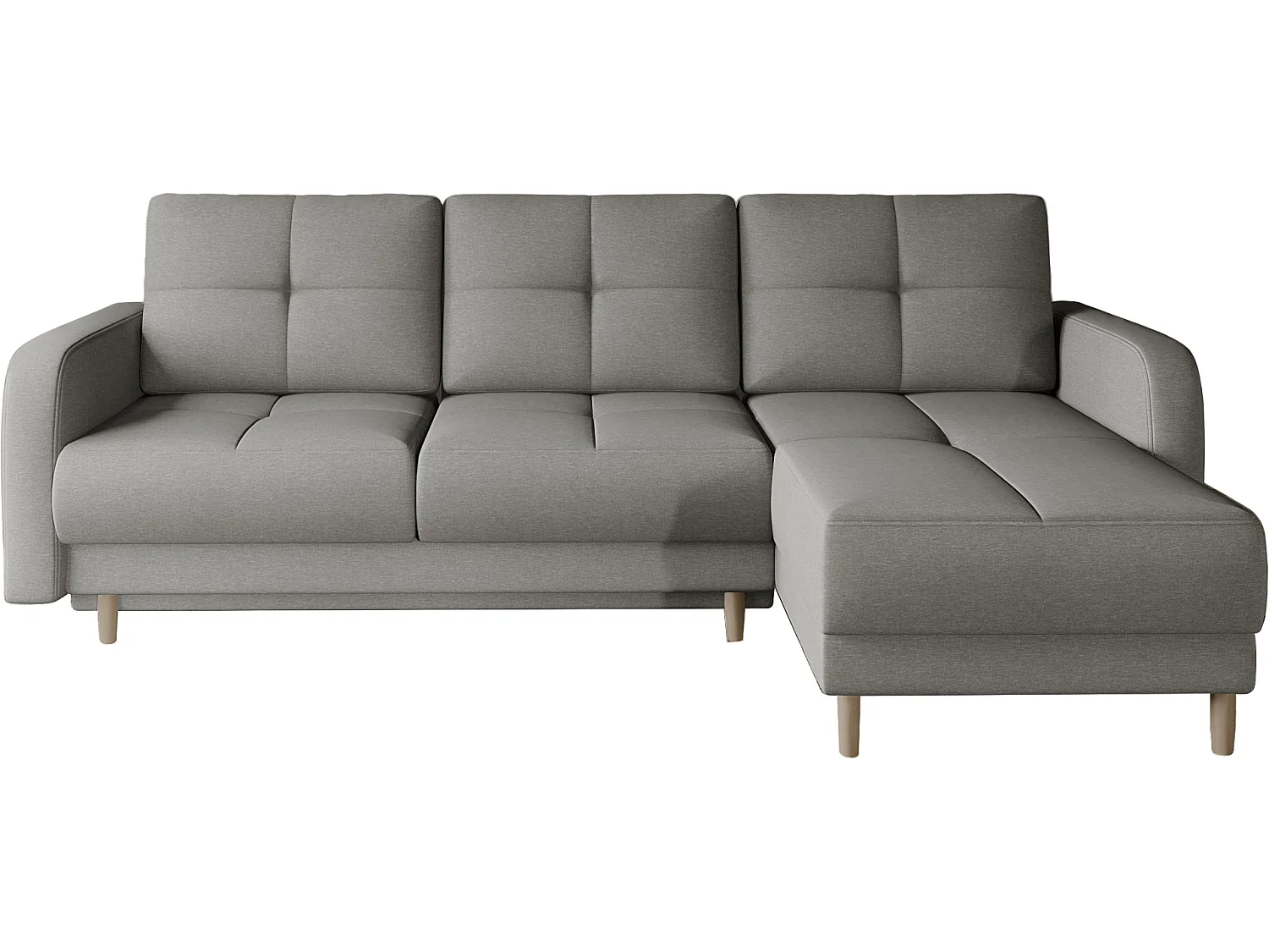 Canapé d'angle convertible et réversible tissu KINDO - Pieds bois clair-Gris chiné