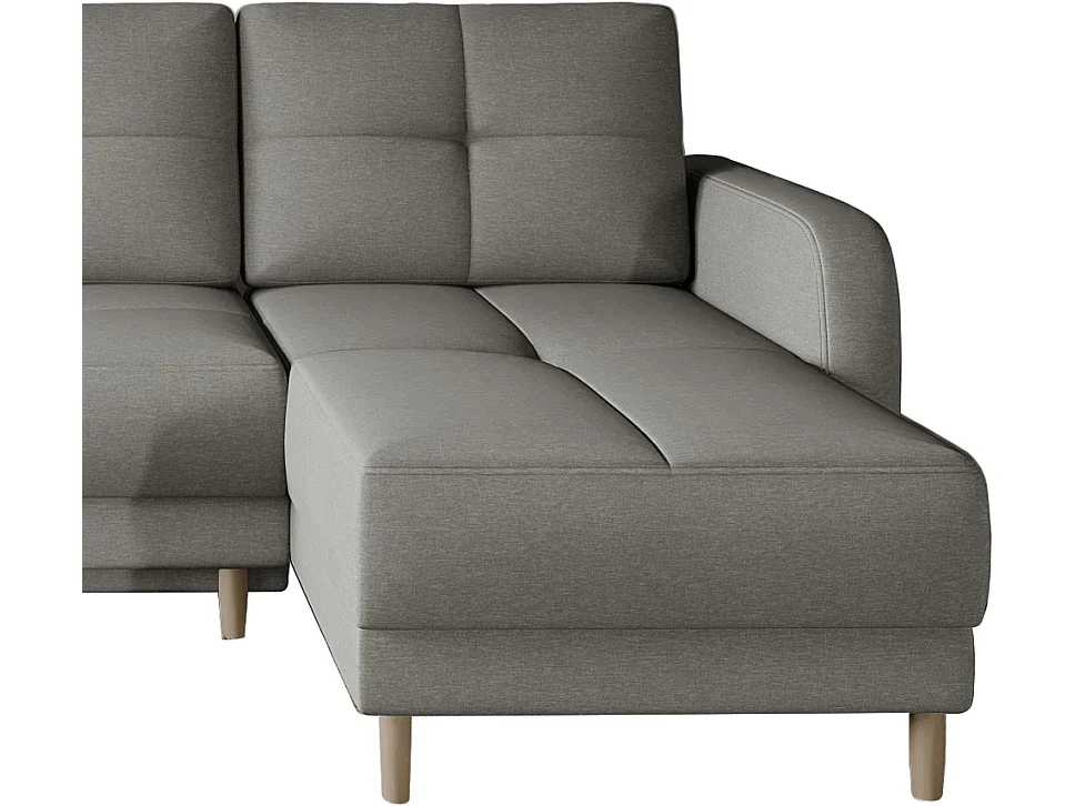 Canapé d'angle convertible et réversible tissu KINDO - Pieds bois clair-Gris chiné